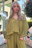 Sandbar Linen Blend Pop Over Shirt Olive